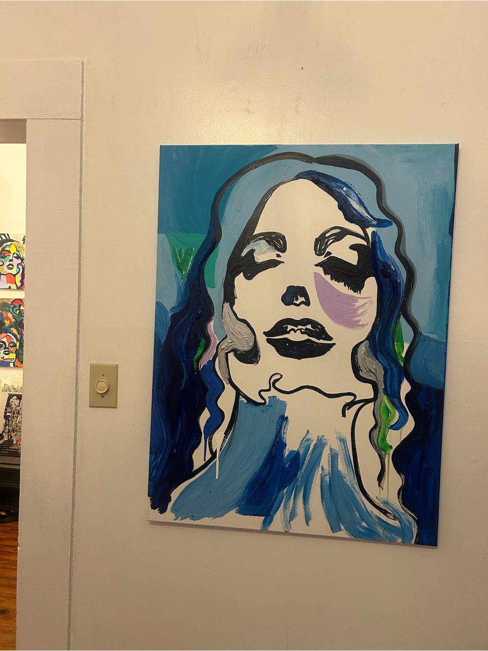 Abstract Blue Portrait Canvas Wall Art - by Addie Wuensch